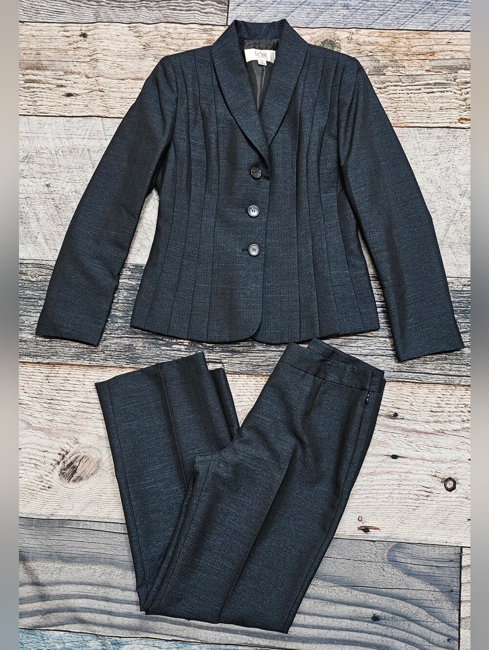 Le Suit 2 Piece Pant Set Women's  Size 2 Petite Academia Business Side Zip